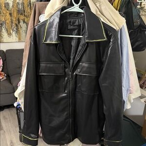 Stylish Black Leather Jacket with Yellow Trim